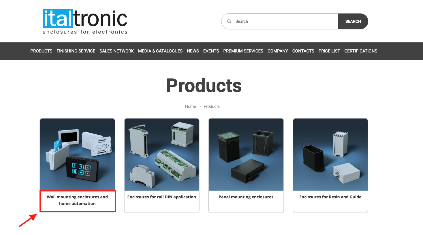Select product category screenshot